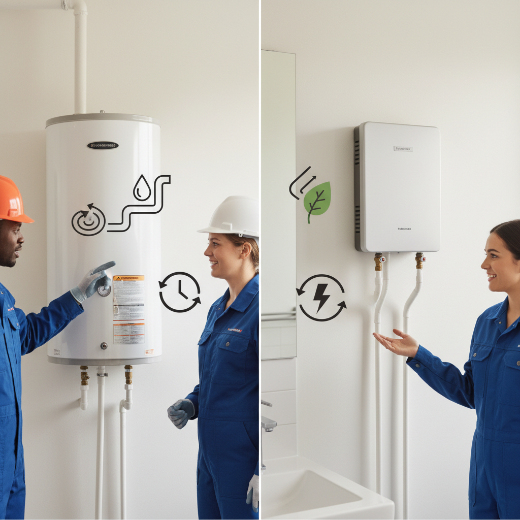 ADU Water Heater Comparison Guide Infographic comparing plumbing lag time for different ADU water heater types