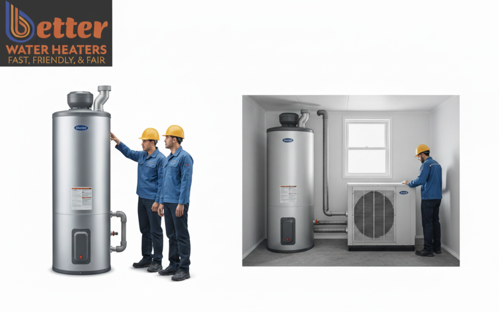 Comparison of hybrid vs split system heat pump architecture showing indoor and outdoor components
