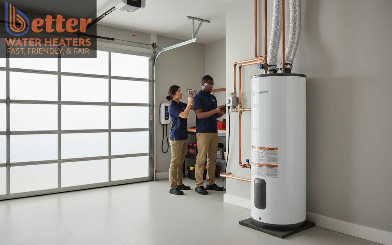 Professional water heater installation showing the load balancing framework components in a Bay Area home