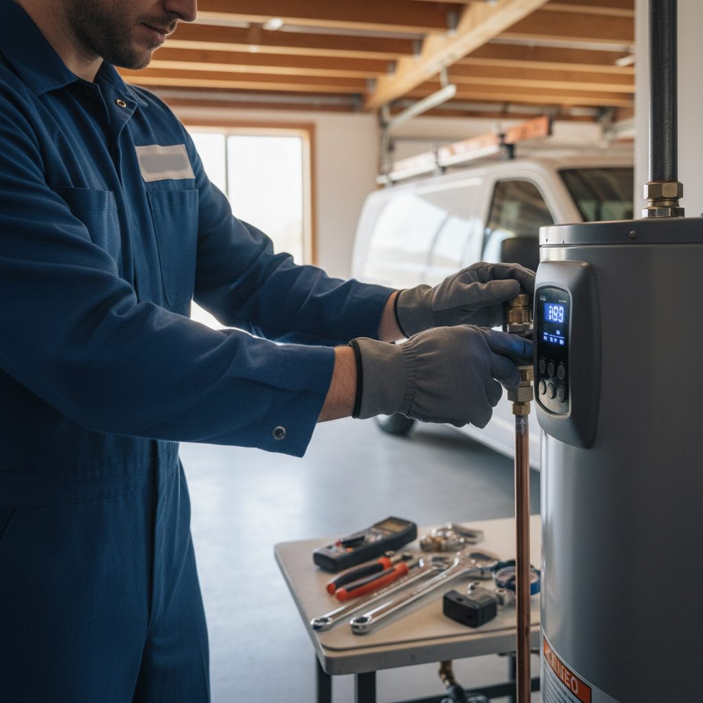 Professional water heater maintenance schedule inspection in a San Jose home