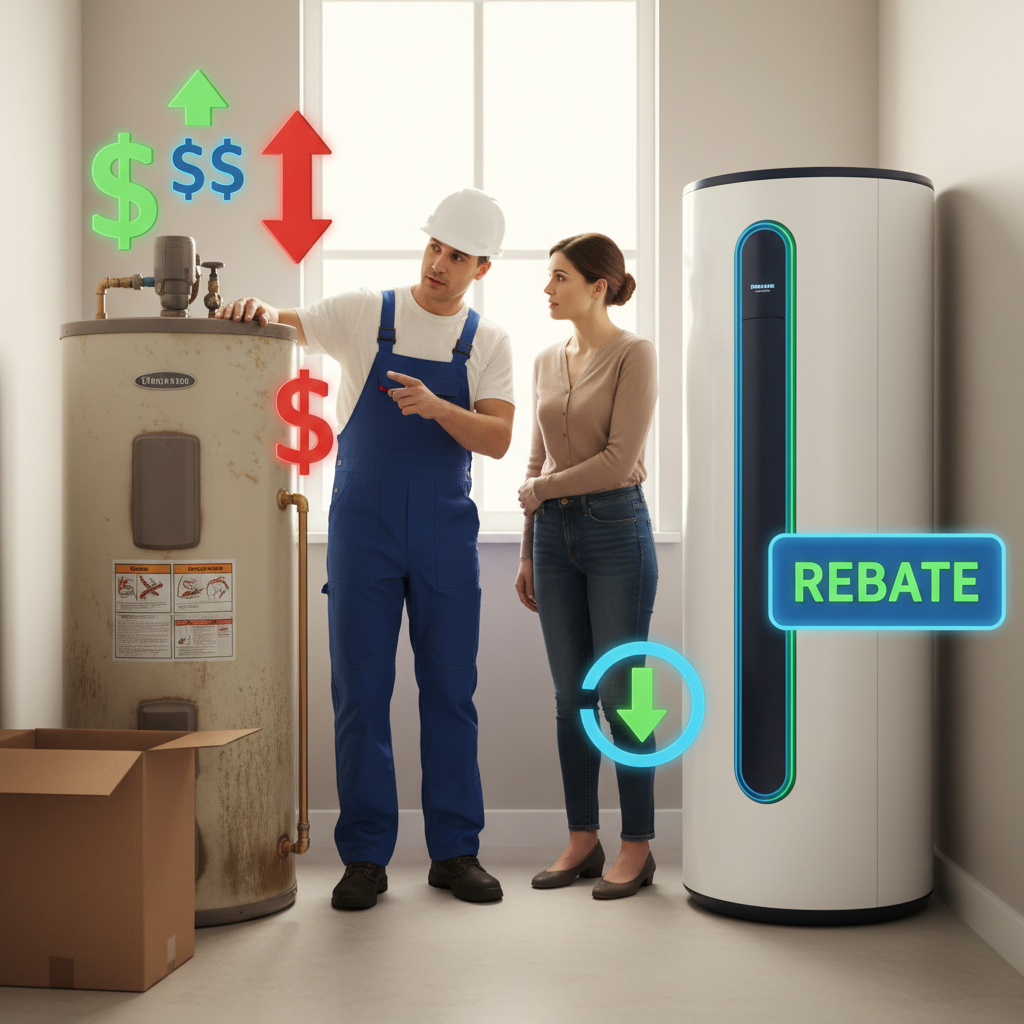 Comparison of old gas vs new heat pump water heater for ROI calculation