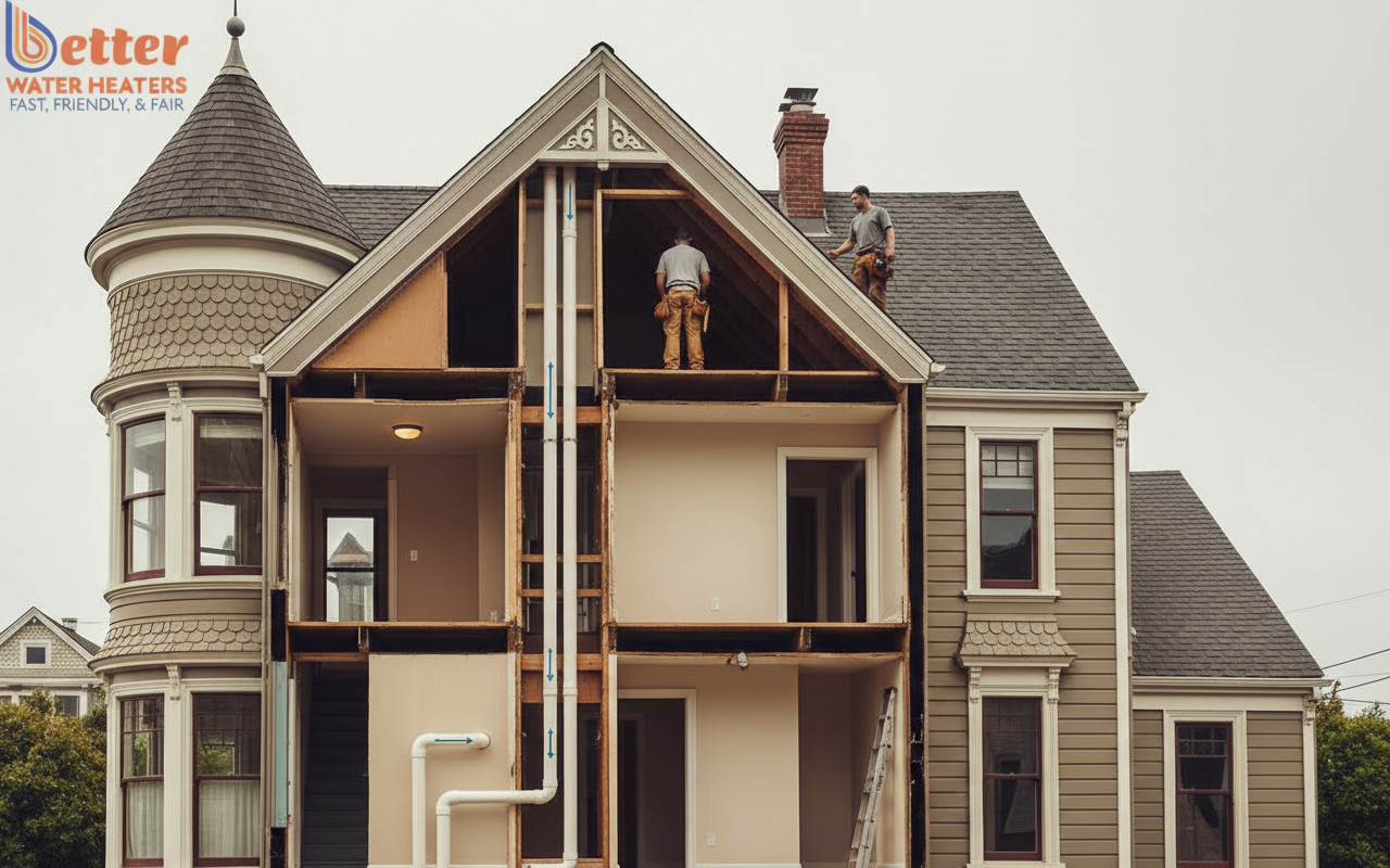Diagram of a sequential venting framework in a multi-story San Francisco home