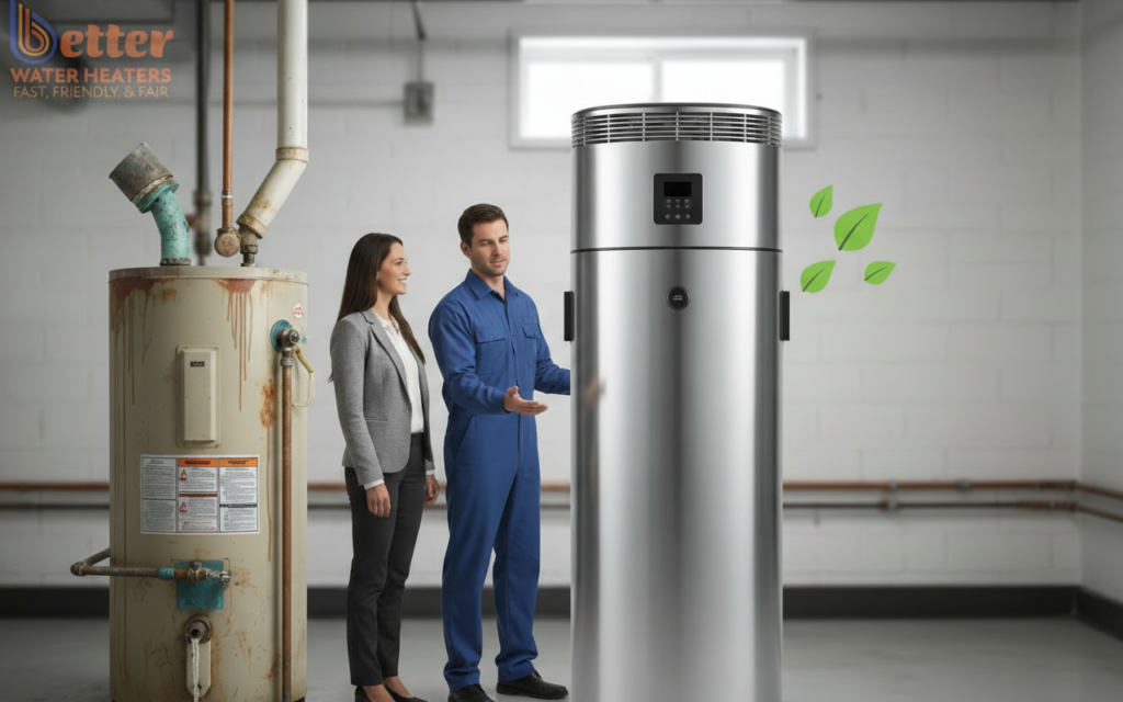 Visualizing water heater ROI for landlords: comparing old gas vs new heat pump