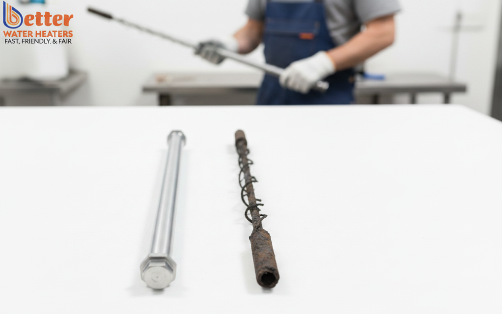 Comparison of new vs corroded rod for anode rod maintenance