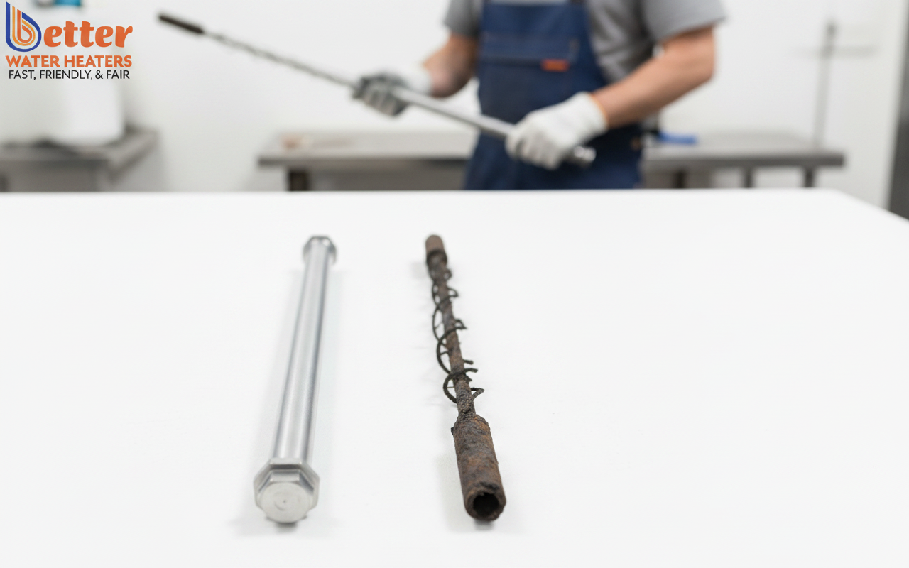 Comparison of new vs corroded rod for anode rod maintenance