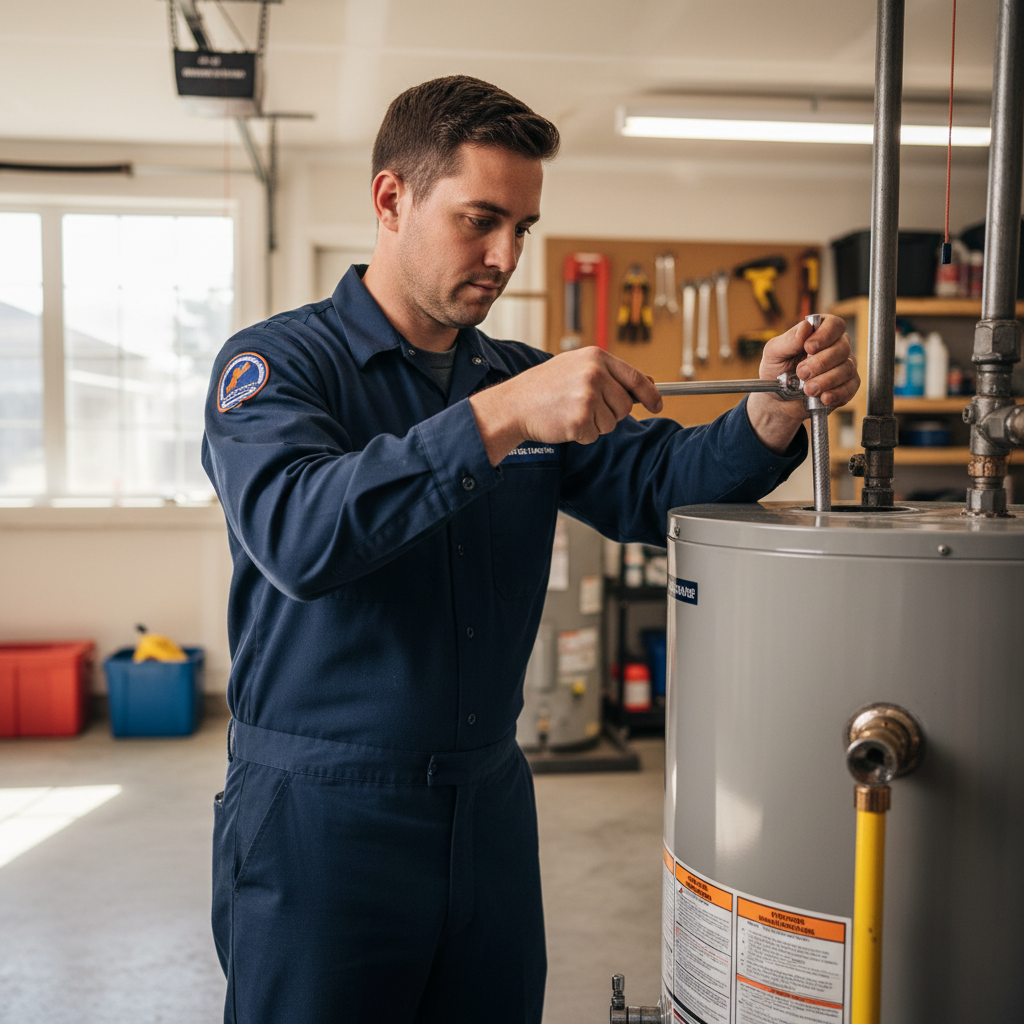 Professional performing water heater maintenance in the Bay Area