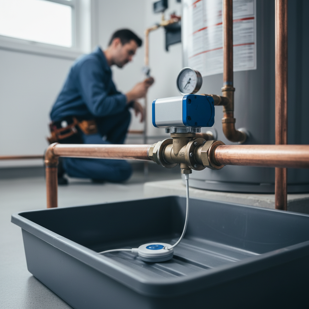Automatic water shut-off valve for attic water heater installation safety