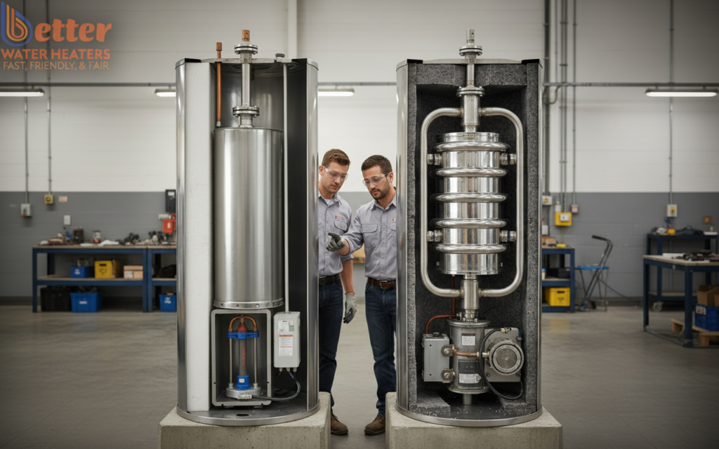 Comparison of internal components in a commercial grade water heater vs residential model