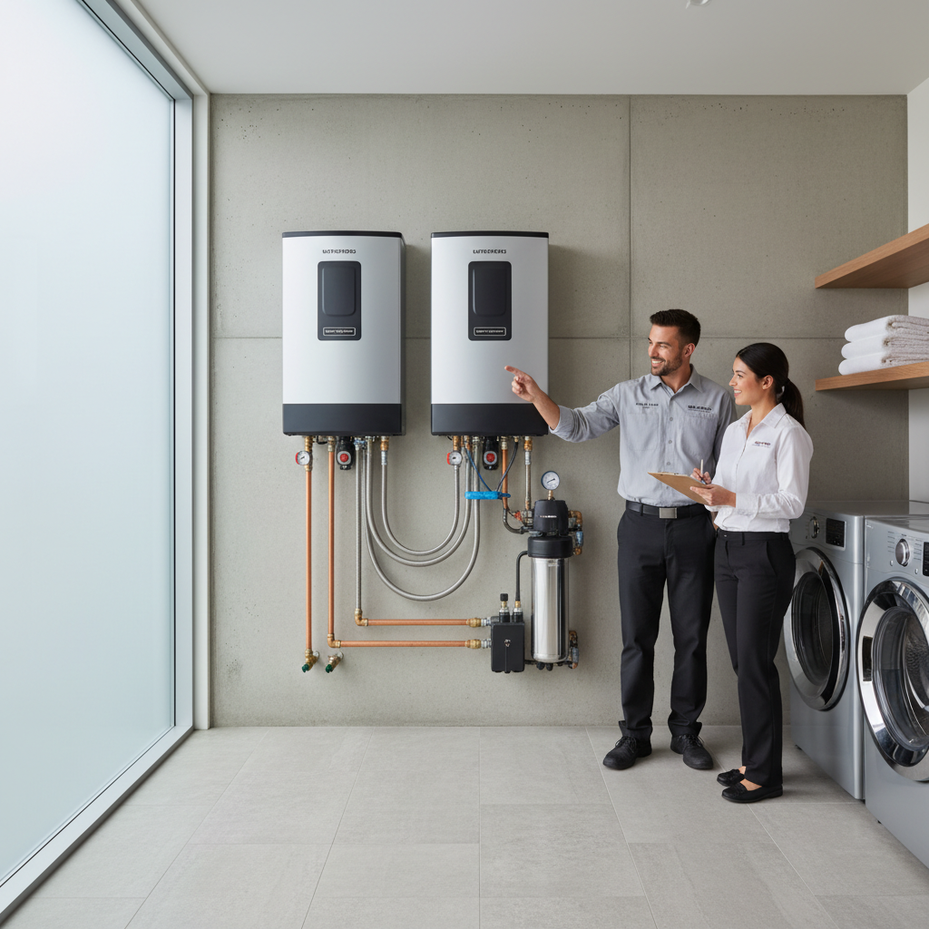 Commercial grade tankless water heater installation in a luxury Bay Area home