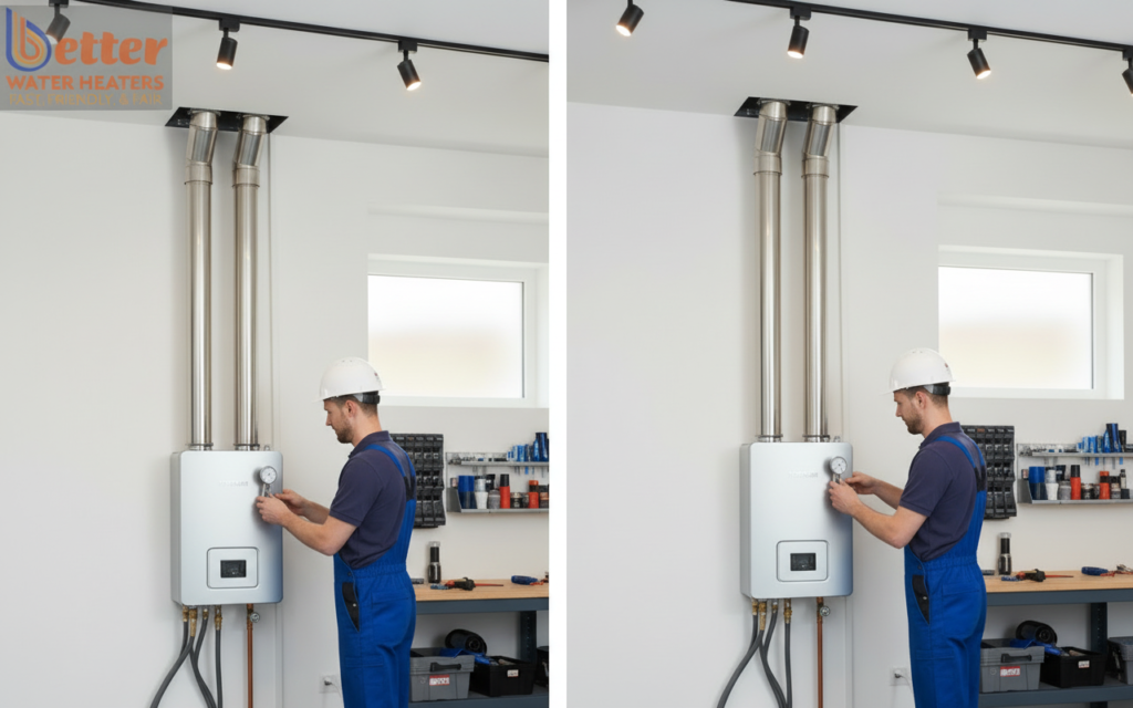 Comparison of condensing vs non-condensing tankless venting materials in a home garage