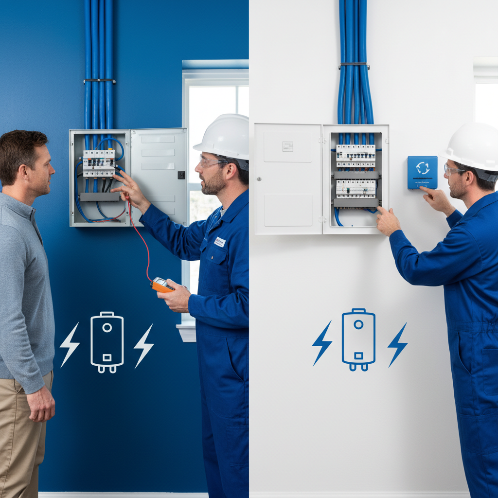 Comparison infographic of 100-amp vs 200-amp service for home electrification audit