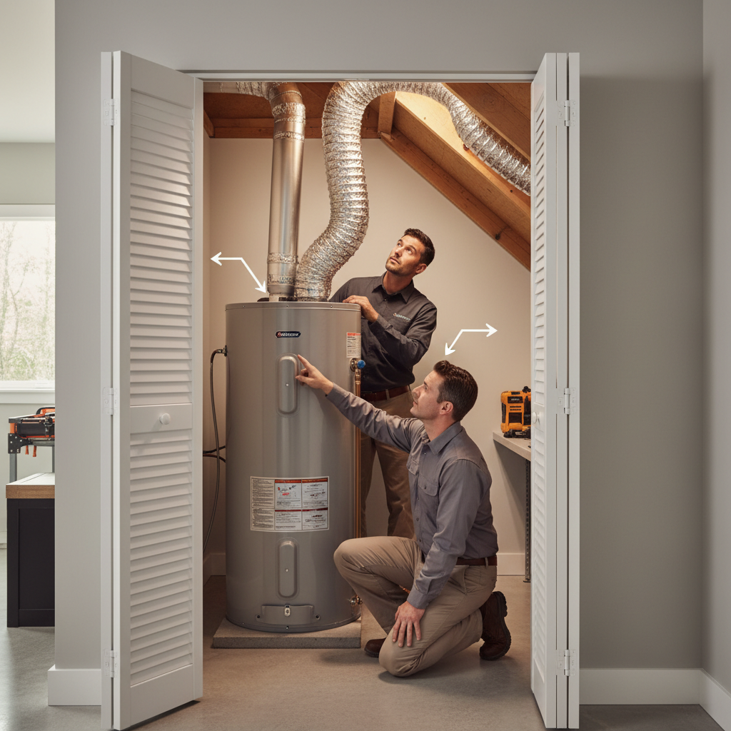 Diagram of interior water heater noise reduction and airflow solutions