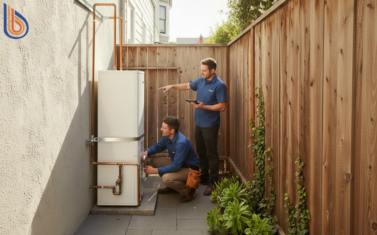 Heat pump water heater noise levels measured in a narrow Bay Area side-yard installation