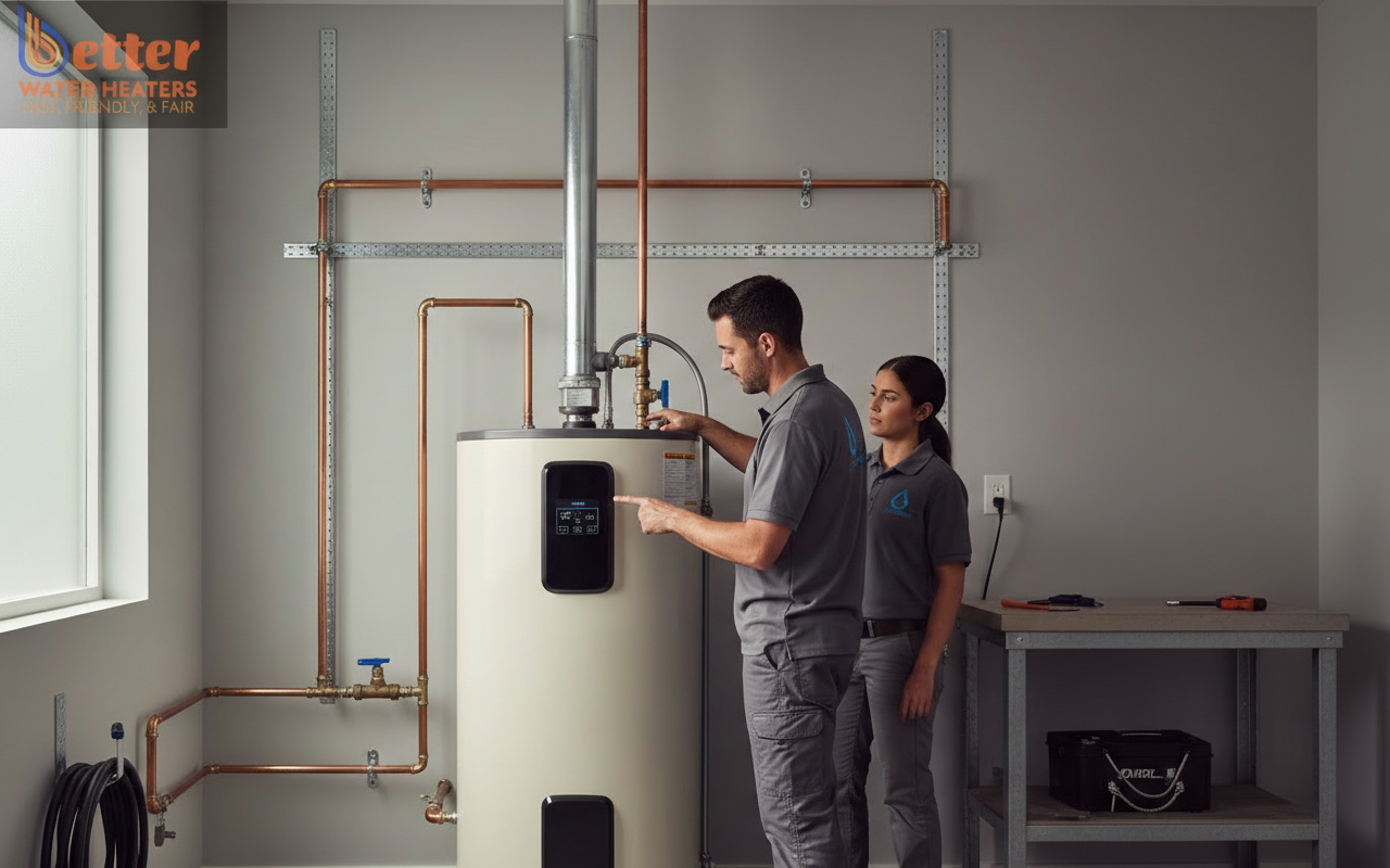 Modern heat pump water heater installation showing professional seismic strapping for home appraisal value