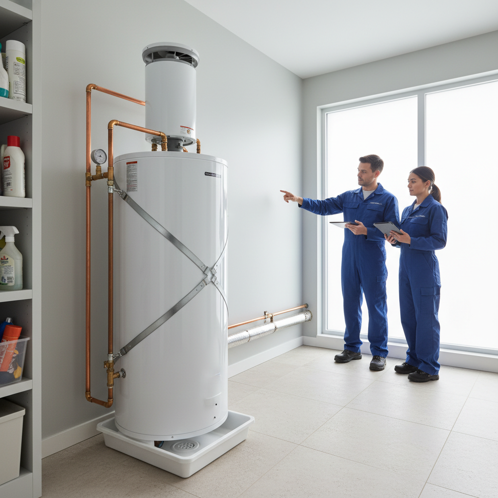Modern Heat Pump Water Heater installation Bay Area with seismic strapping