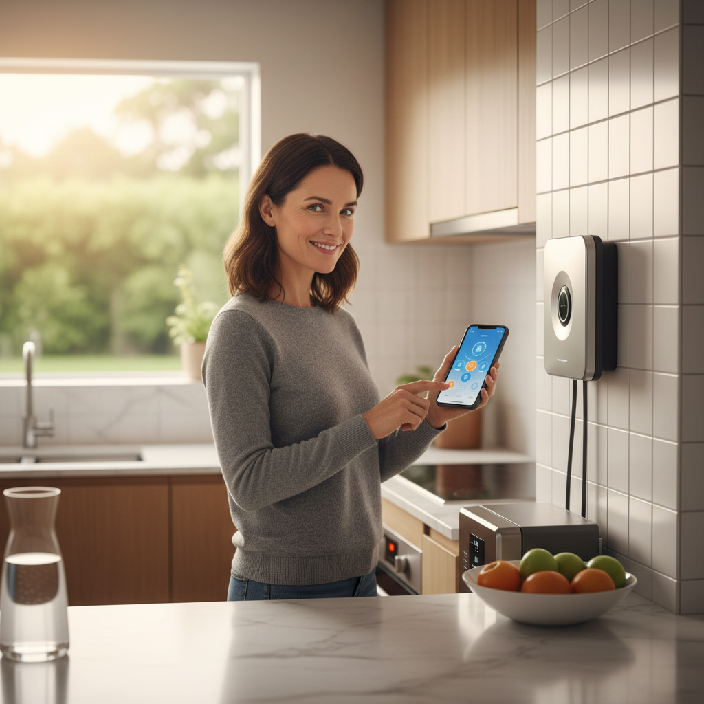 Homeowner using a smart water heater controller for energy efficient plumbing