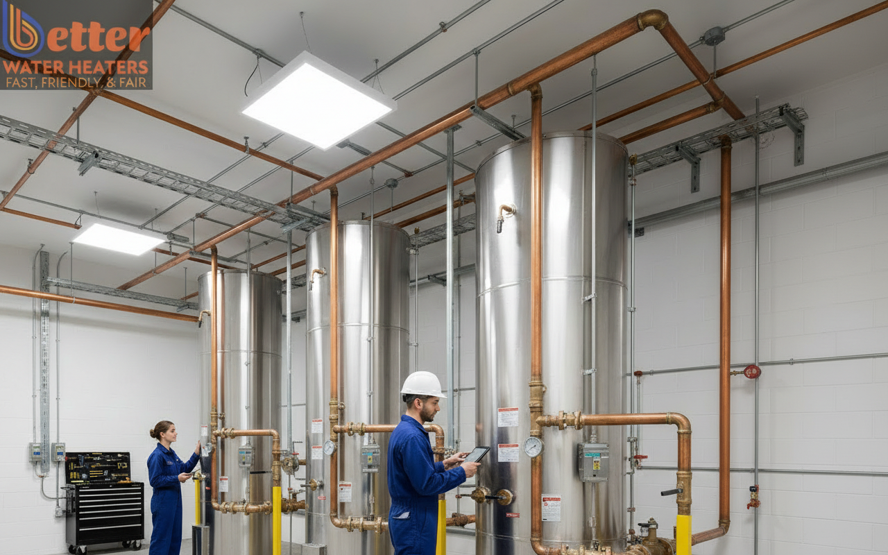 Professional multi-unit water heater sizing installation in a Bay Area apartment complex