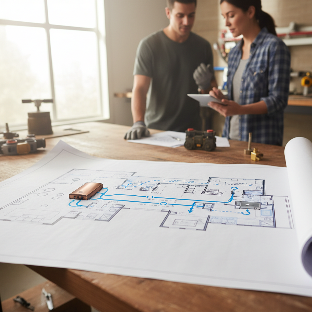 Infographic comparing whole-home tankless vs point-of-use water heater layout