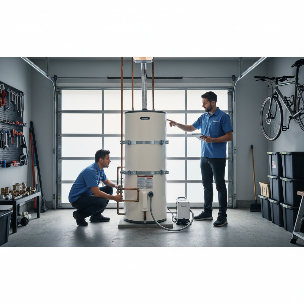 Properly installed heat pump water heater with seismic strapping in a Bay Area home