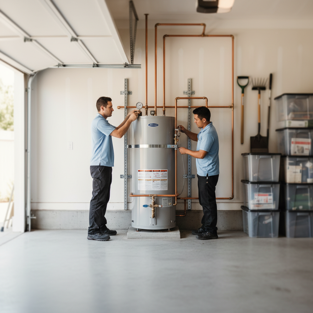 High-efficiency water heater installation in a Bay Area home