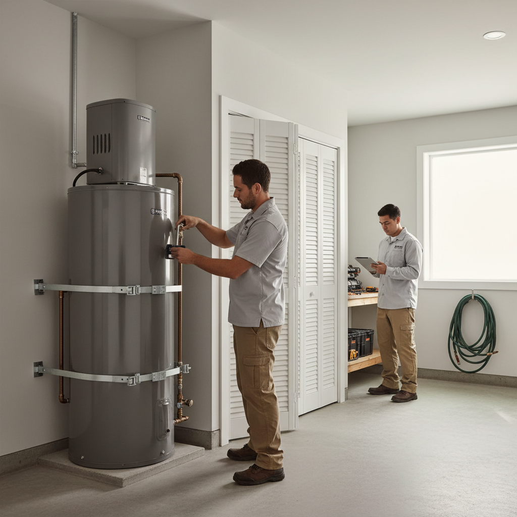 Heat pump water heater installation footprint in a modern Bay Area garage conversion