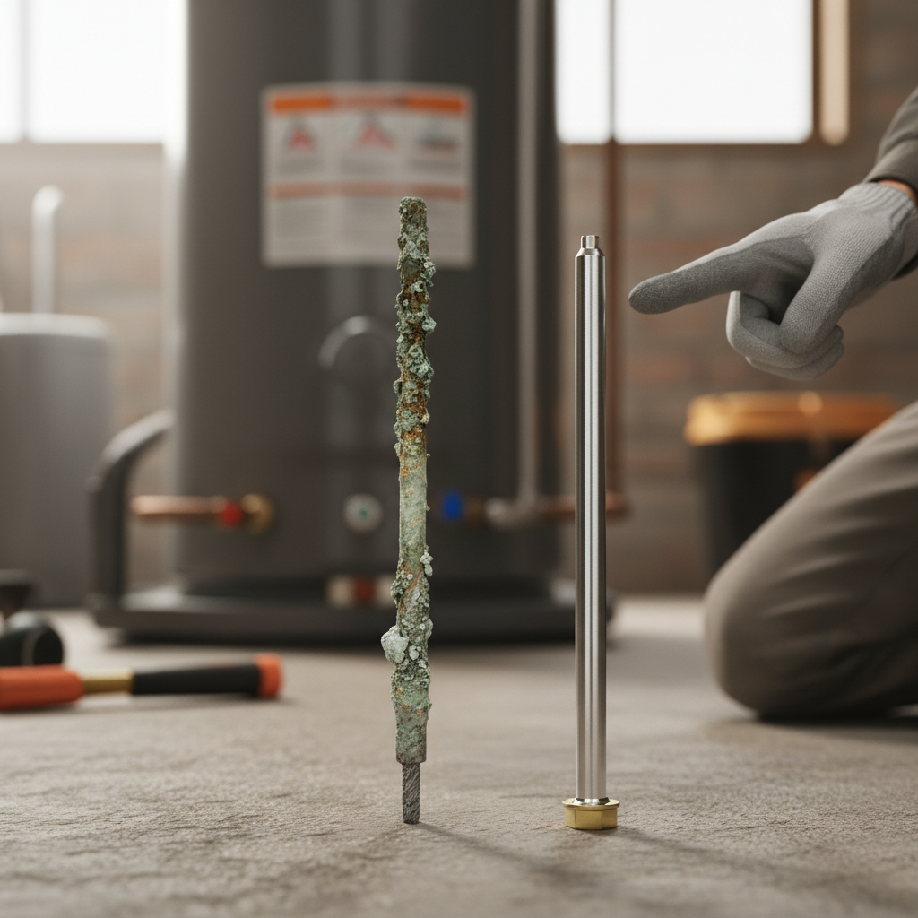 Anode Rod Maintenance Comparison Comparison of a new vs corroded anode rod for water heater lifespan